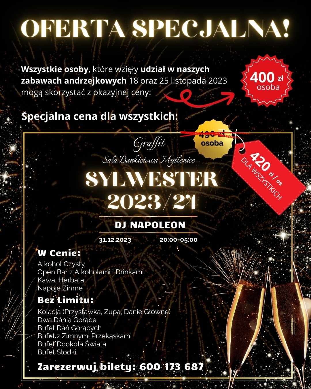 Sylwester Myślenice - Sala bankietowa Graffit